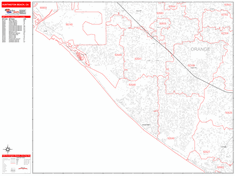 Huntington Beach Wall Map Zip Code Red Line Style 2024